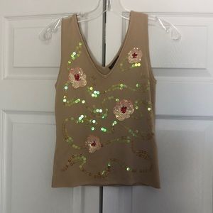 Beige Viscose Sequin-Embroidered Cami Top